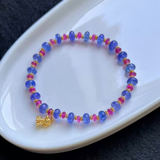 Feiyu Natural Tourmaline Tanzanite Bead Bracelet 18K Gold Spacer Original Design Spot Lubricated Full Bracelet Transparent