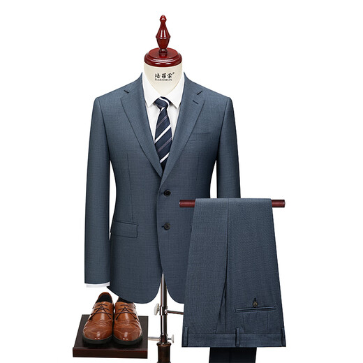 BAROMON 70% Wool Suit Men's Business Light Formal Suit Men's Suit Complete Men's Business Suit Men's Two-piece Set Blue Gray 175A Please note the size of the trousers