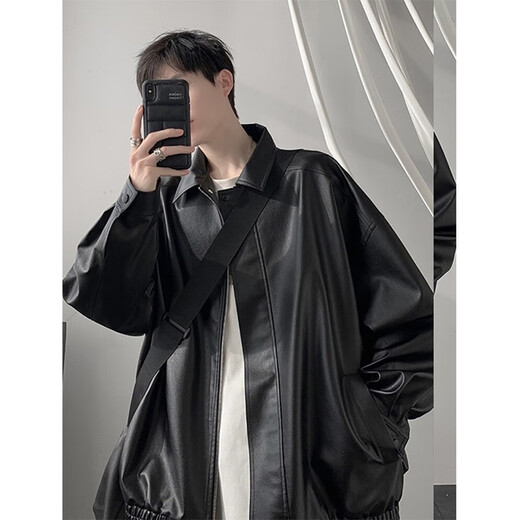 
7 high-quality leather jackets for men in autumn and winter high-end sense, handsome street loose casual American high-arcade motorcycle pu leather jacket WJS-W9274 black 2XL