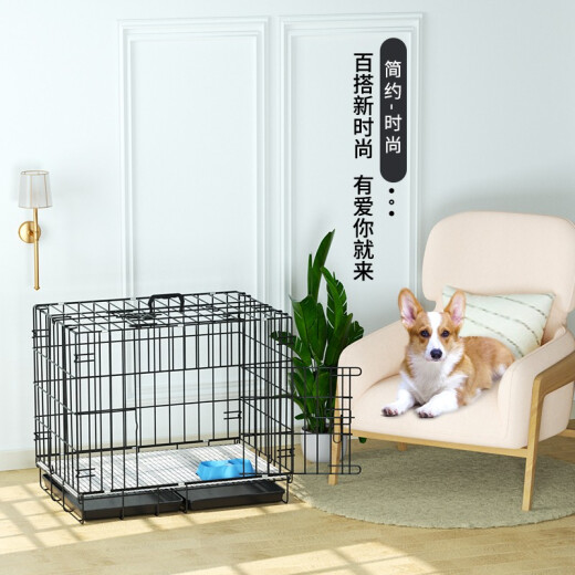 Hanhan Pet Dog Cage Cat Cage Dog Cage Small Dog Cage With Toilet Puppy Folding Portable Cat Cage Pet Cage Rabbit Cage Black Front Disk Dog Wire Cage 70*50*60cm