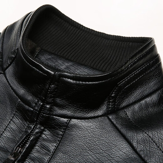 Hengyuanxiang leather jacket for men in autumn and winter, middle-aged men's velvet thickened stand-up collar jacket, warm leather jacket, middle-aged and elderly men's tops