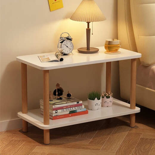 YILANGDE einfacher Nachttisch für kleines Schlafzimmer, moderner einfacher Mini-Nachttisch, Aufbewahrungsregal, Aufbewahrungsschrank, Nachttisch, elfenbeinweiß, doppelschichtig, 40 x 40 x 53 cm