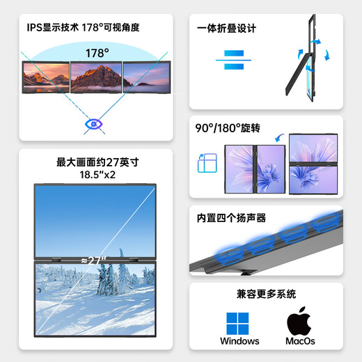 斯波兰（sibolan）可折叠双屏便携式显示器 电脑笔记本触控手机Ps5外接扩展办公炒股游戏副屏幕 触摸款丨折叠双屏15.6英寸 【一线直连丨免驱动】