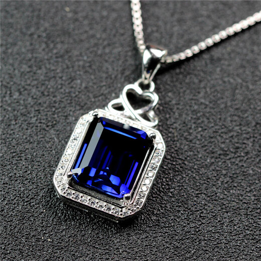 DRJEFUN Rectangular Tanzanite Sapphire Pendant Necklace Pendant Women's Blue Tanzanite Pendant Diamond Silver Jewelry Rose Gold (Main Stone 10X12mm) with Chain