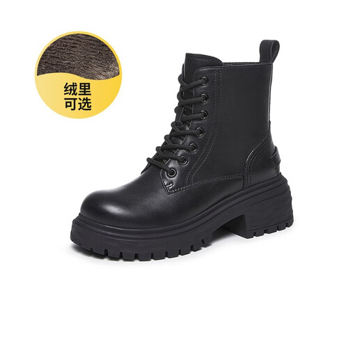 Camel (CAMEL) winter new British thick heel thick sole boots for women short boots motorcycle boots for women Martin boots L23W007080R beige white (plus fleece) 39