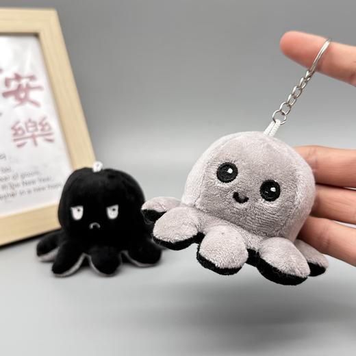 Jingji Flip and Face Changing Little Octopus School Bag Pendant Doll Cute Keychain Pendant Creative Backpack Doll Bag Pendant Black to Gray Style 1