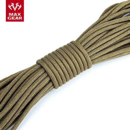 MAXGEAR 7-core 550 parachute rope, outdoor strapping rope, escape rope, safety rope, tool rope, braided rope, clothesline, wolf brown (15M)