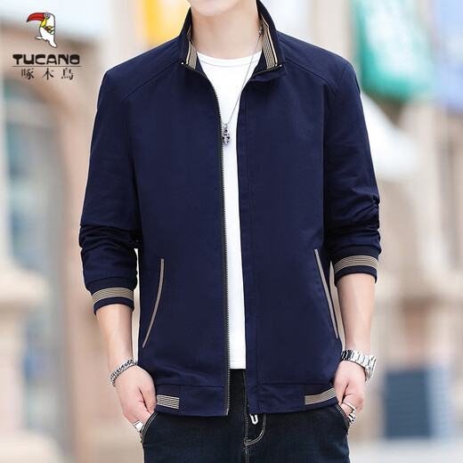 Woodpecker Brand Men's Clothing 2025 New Men's Jacket Pure Cotton Spring and Autumn Top Casual Stand Collar Jacket Men's Outerwear Black XL