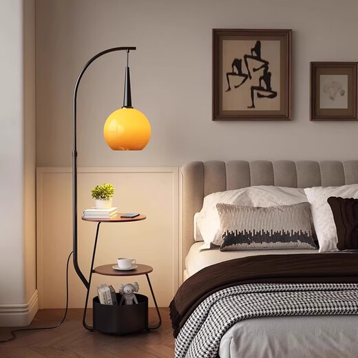 Zhong Shuai Nordic Minimalist Floor Lamp Living Room Sofa Side Bedside Lamp Modern Personalized Decorative Ambience Lamp Vertical Coffee Table Style - Walnut Color Floor Lamp Warm Light