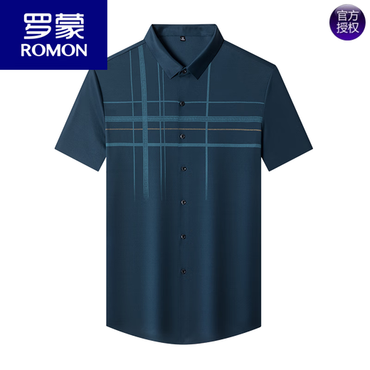 ROMON men's middle-aged men's short-sleeved shirt thin markless ice silk summer plaid shirt lapel dad's fashion top SHQE9761 black 4XL 190XXXXL