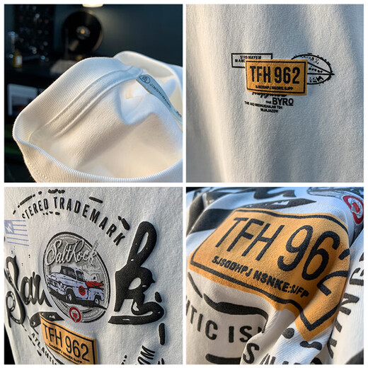 Jeep Spirit kurzärmeliges T-Shirt für Männer 2025 Neue amerikanische Modemarke Briefe Runde Hals schlank und vielseitig atmungsaktives lässiges Top JSW9906 White L (170)