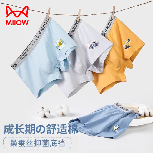 Catman Children and Teenagers Underwear Boys Class A Breathable Cotton Boxer Shorts for Middle and High School Students Development Period Light Gray + Ginger + Gray Blue + Light Blue 4 Pairs 140 (2XL) (Recommended Weight 135-155 Jin Jin is equal to 0.5 kg)
