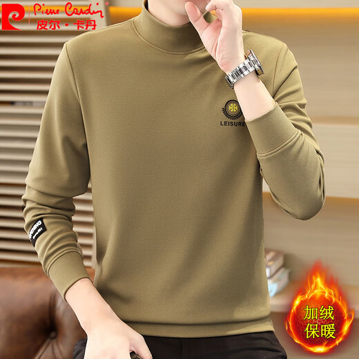 Pierre Cardin 2025 new autumn and winter half turtleneck sweatshirt men's long-sleeved bottoming shirt slim fit inner top men's t-shirt casual 802 light coffee plus velvet M recommendation 100-120Jin Jin equals 0.5 kg