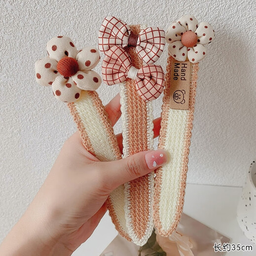 Early (ZAOJI) children's Velcro headband, hairband, female hairpin, hairpin, broken hair artifact, baby bangs, flower internet celebrity, dark brown plaid, three-piece set