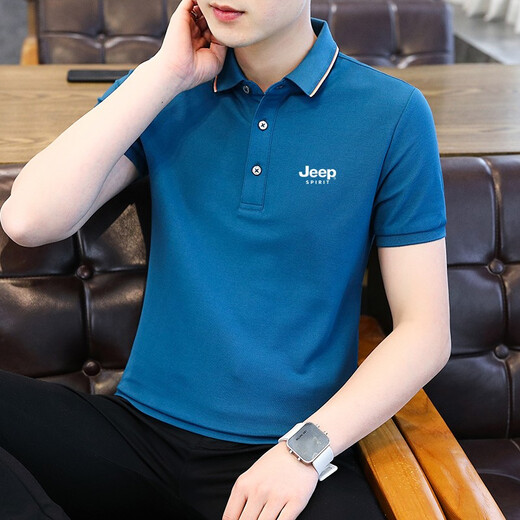 JEEP SPIRIT吉普短袖T恤男半袖夏季POLO新款大码商务中青年休闲保罗衫上衣 6636藏兰 XL (130斤-145斤)