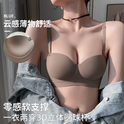 Yu Zhaolin tube top bra for women in summer without steel rims, thin, breathable, small breast push-up, secondary breasts, anti-sagging, anti-exposure bra, NSDYT-8244 coffee color, M 32/70 ABC full cup, about 2.5cm thick