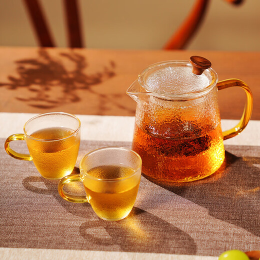 Yaji teapot glass teapot with filter, high temperature resistance, heatable tea boiler, tea water separation, black teapot, tea cup set