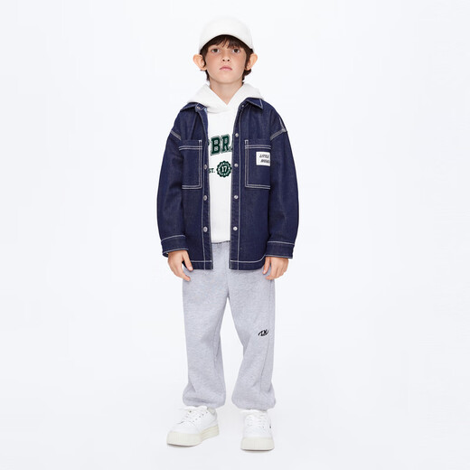 Little MO&Co. Children's clothing spring new style boys' parent-child clothing long-sleeved workwear style pocket denim shirt jacket denim blue 2 130 130/64