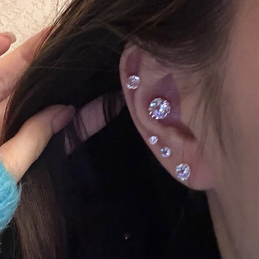 Miaozhan six-piece set of zircon earrings, small and exquisite, cold style earrings, ins trendy style, 520 gift for girlfriend, zircon 6-piece set