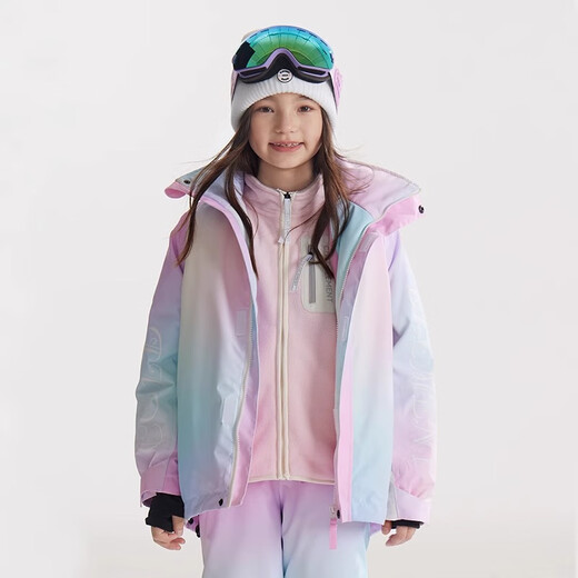 冷元素儿童滑雪服女童防水夹棉单双板滑雪上衣保暖 冰蓝渐变 130 