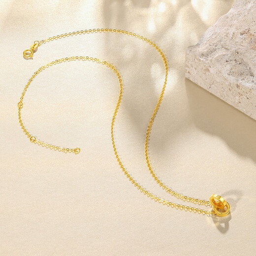 Saturday Fortune (ZLF) 18K gold necklace for women interlocking series rose gold simple fashion double ring clavicle 1.4g - upgraded yellow