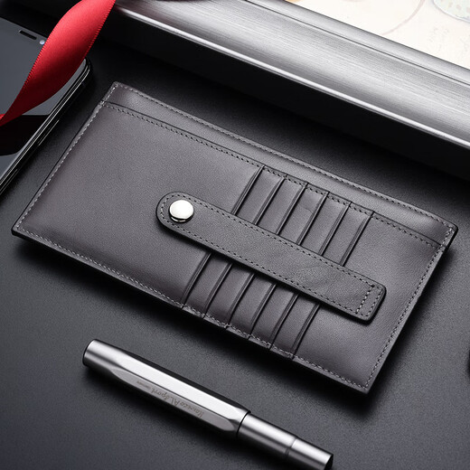 
Pier Cardin anti-theft card swipe bag men's head layer cowhide multi-functional zipper certificate bag gift box anti-demagnetization gray birthday gift
