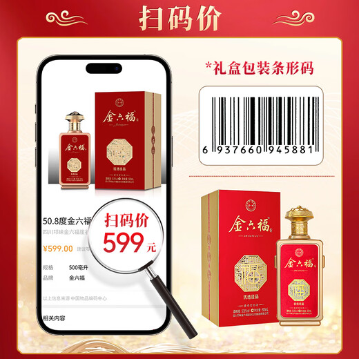 Jinliufu liquor and flavor type grain wine, grain wine, Sichuan famous wine, wedding banquet, wedding wine, new year's gift box, 50.8 degrees, 500mL, 6 bottles, preferred products, full box