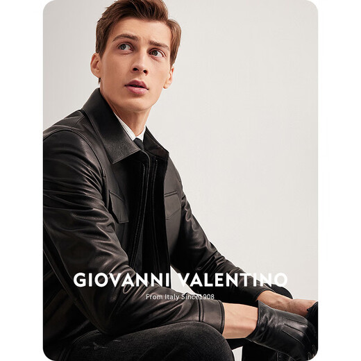 GIOVANNI VALENTINO genuine leather jacket men's sheepskin lapel jacket spring and autumn black L(175)
