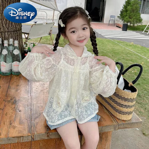 Disney (Disney) Girls 2024 Summer New Sun Protection Clothing Jacket Children's Summer Lace Top Baby Girl Thin Hooded Sun Protection Clothing Sun Protection Clothing 100 Sizes