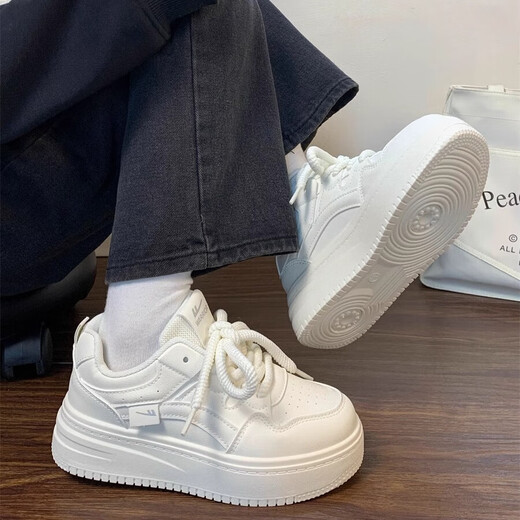 Pull back new winter sneakers for women, all-match thick-soled plus velvet white shoes and cotton shoes J576Z rice/white 37