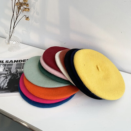 ANZHISHANG, Béret de couleur solide en laine en laine privée, version coréenne féminine Chapeau simple et polyvalent, automne à la mode et hiver, chapeau de peintre rétro, noir
