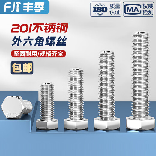 Fengji 201 stainless steel external hexagonal screw bolt extended screw screw M4M5M6M8M10M14M16M18M20mm M10*30-5 pcs