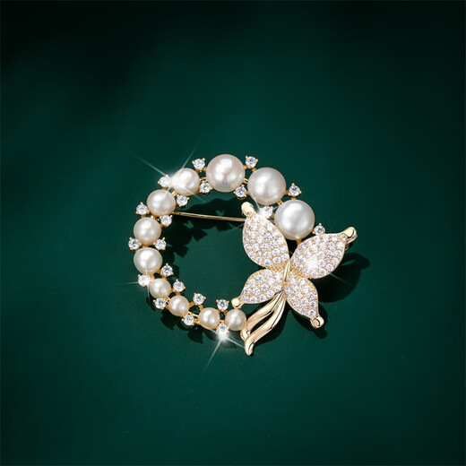 Qlady butterfly pearl brooch, high-end female brand corsage brooch, light luxury silk scarf buckle accessories, Mid-Autumn Festival birthday gift