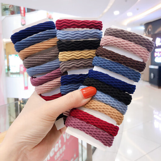 Highly elastic and durable seamless towel ring rubber band headband Korean version does not hurt hair hair rope women's simple hair tie hair accessories random pattern mixed color 10 pieces