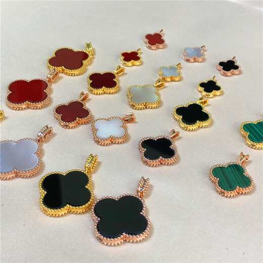 Holy glass 18K rose gold necklace four-leaf clover pendant gold agate AU750 non-fading non-allergenic single pendant 15mmK gold + red + certificate