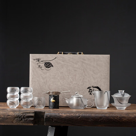 Langting Yafang Chinese high-end gilt silver glazed Kung Fu tea set teapot cover bowl tea sea tea cup home office living room complete tea set gift box ink dyed glazed Kung Fu tea set 15 pieces