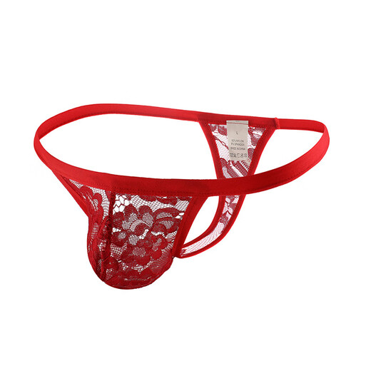 Pleasant men's personalized sexy thong with lace pattern, breathable and comfortable thong with hollow arms and exposed arms, same as M (66-76CM) white