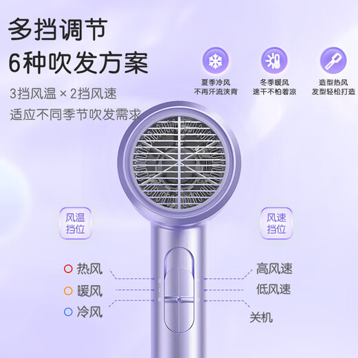 Midea Hair Dryer Home Negative Ions High Power Does Not Hurt Electricity Hair Dryer Hair Dryer Negative Ion Hair Dryer Dormitory Use Ten Million Negative Ions 1800w High Power Aurora Purple-80 Million Negative Ions Hair Care