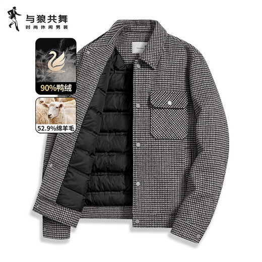 Dances with Wolves Wool Jacket Men's Winter Fashion Houndstooth Jacket Men's Down Jacket 003 Medium Gray 185