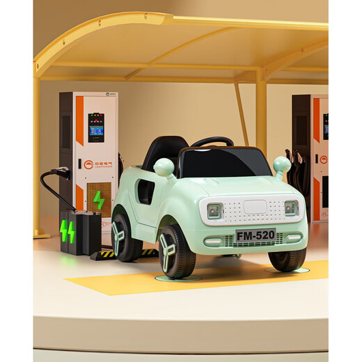 WORK BABY children's electric car baby four-wheel car men and women children remote control car light hand push can sit on people gift toy car mint green + single drive + small battery electric drive