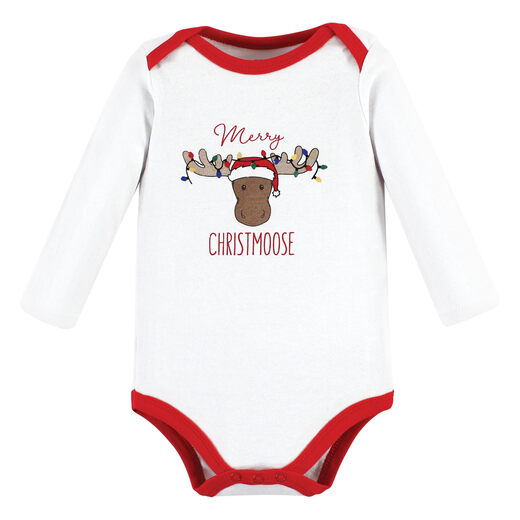 HUDSON BABY Unisex Baby Cotton Long Sleeve Bodysuit White Christmas 3-6 Months