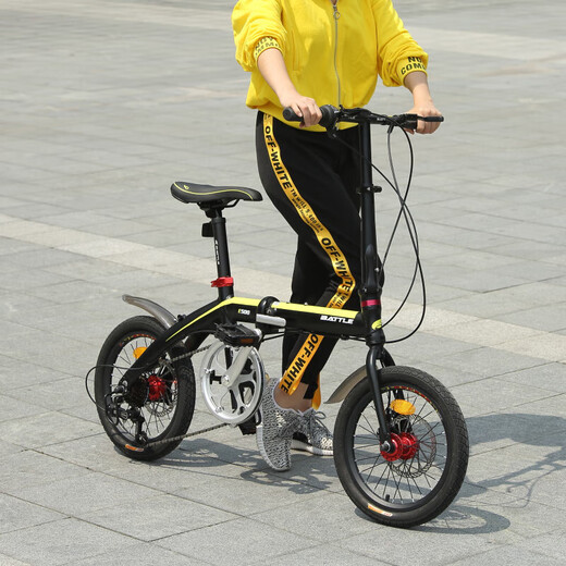 Bond Fujita folding bicycle 16-inch mini ultra-light installation-free variable speed adult men and women portable small matte black red Shimano 7-speed 16-inch x