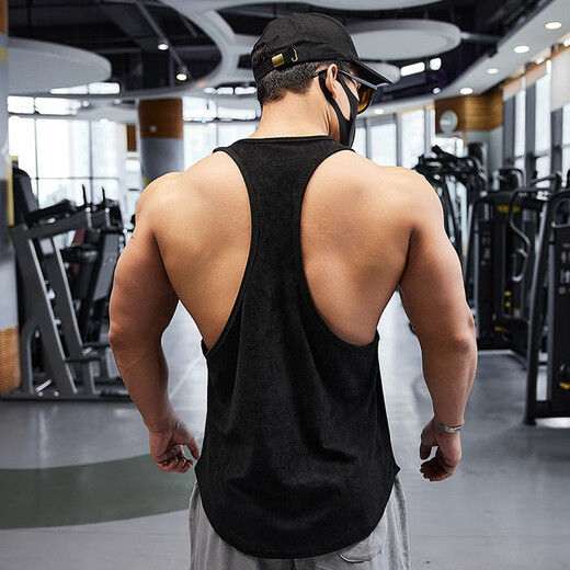 Lutielang professional fitness clothes loose quick-drying sleeveless blouse muscle training racer vest running sports men beige color L