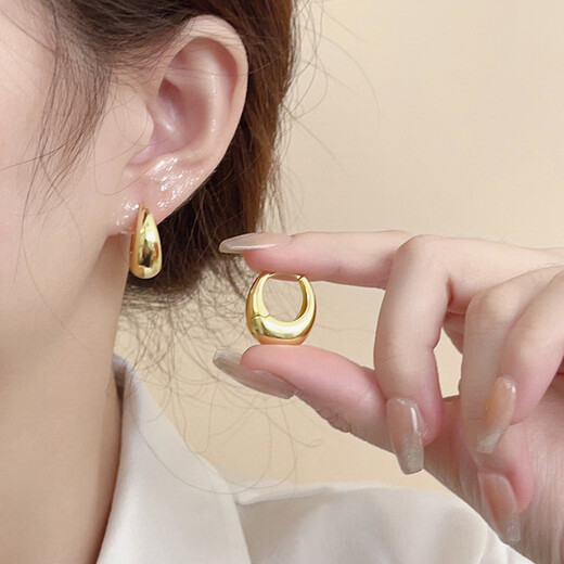 Bai Qixin oval plain hoop earrings ins cold style simple light luxury high-end earrings temperament geometric earrings female Internet celebrity earrings oval plain hoop earrings gold