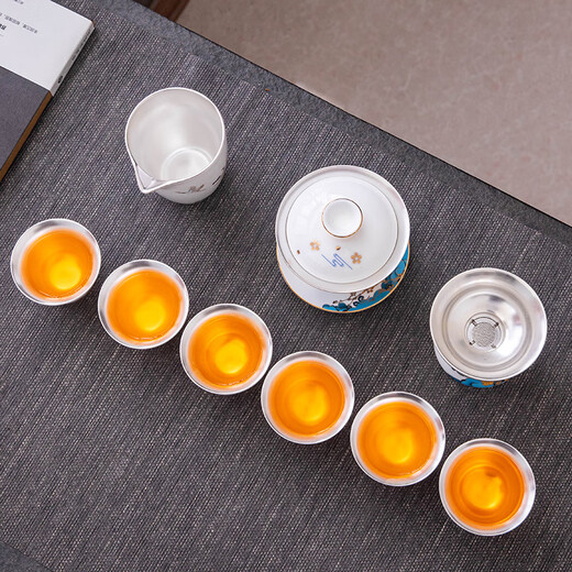 Nanci Huajian Yunhe gilt silver high-end tea set complete ceramic Kung Fu tea set gift set Huajian Yunhe gilt silver tea set high-end gift box