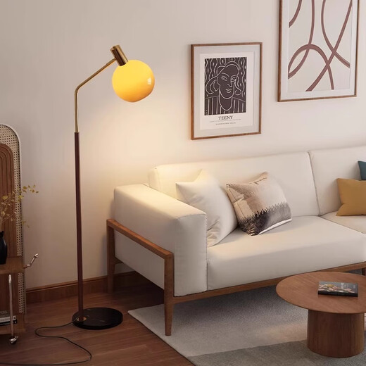Zhong Shuai Nordic Minimalist Floor Lamp Living Room Sofa Side Bedside Lamp Modern Personalized Decorative Ambience Lamp Vertical Coffee Table Style - Walnut Color Floor Lamp Warm Light