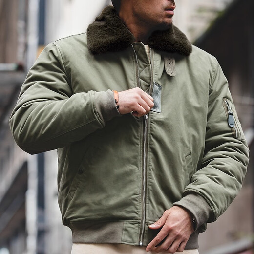 Madden Workwear American Retro B15 Pilot Cotton Jacket Men's Warm Fur Collar Thickened Cotton Jacket Spring and Winter Men's Jacket Green Clothes Men's Winter Jacket/Coat Men/Men's Cotton Coat/Cotton Men's Jacket 2XL