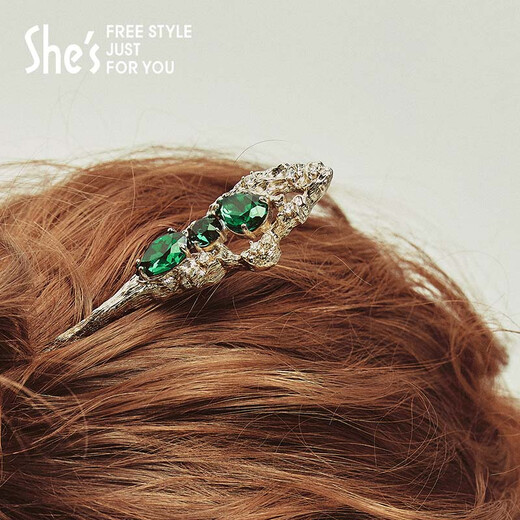 She s Qianzi Rousseau holiday craft crystal emerald hairpin high-end new Chinese style hairpin ancient style birthday gift for women emerald D0