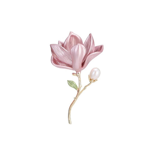 QUAMER gold store style Chinese style magnolia brooch, elegant and exquisite, high-end women's new fashion temperament brooch, pink 3.4*5.8cm