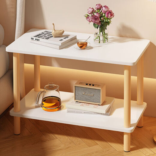 YILANGDE einfacher Nachttisch für kleines Schlafzimmer, moderner einfacher Mini-Nachttisch, Aufbewahrungsregal, Aufbewahrungsschrank, Nachttisch, elfenbeinweiß, doppelschichtig, 40 x 40 x 53 cm